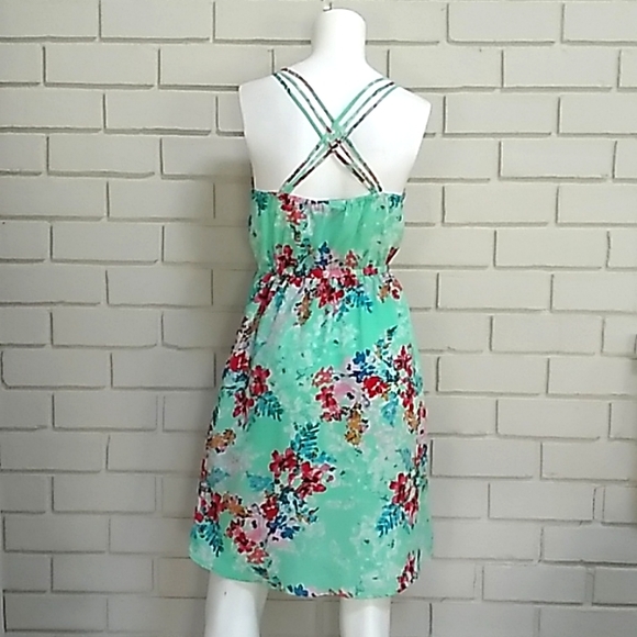 BeBop Floral High Low Criss Cross Elastic Tie Waist Mini Dress. Size Small - Picture 6 of 10